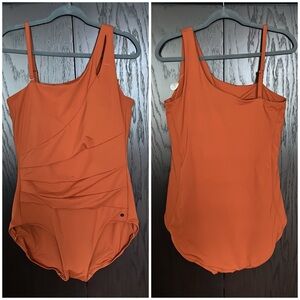 NWT Calia rust color Sculpt 1 shoulder 1 piece swimsuit tummy control PLUS sz 16